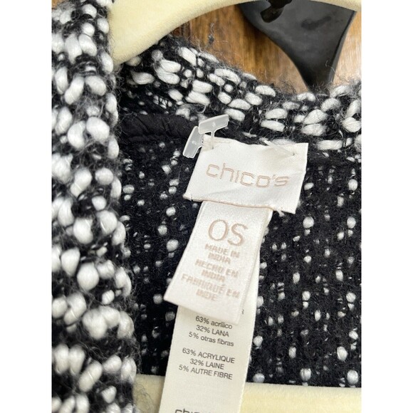 Chicos Jayne Fringe Ruana One Size OS Black White Wrap Acrylic Classy - Picture 6 of 8